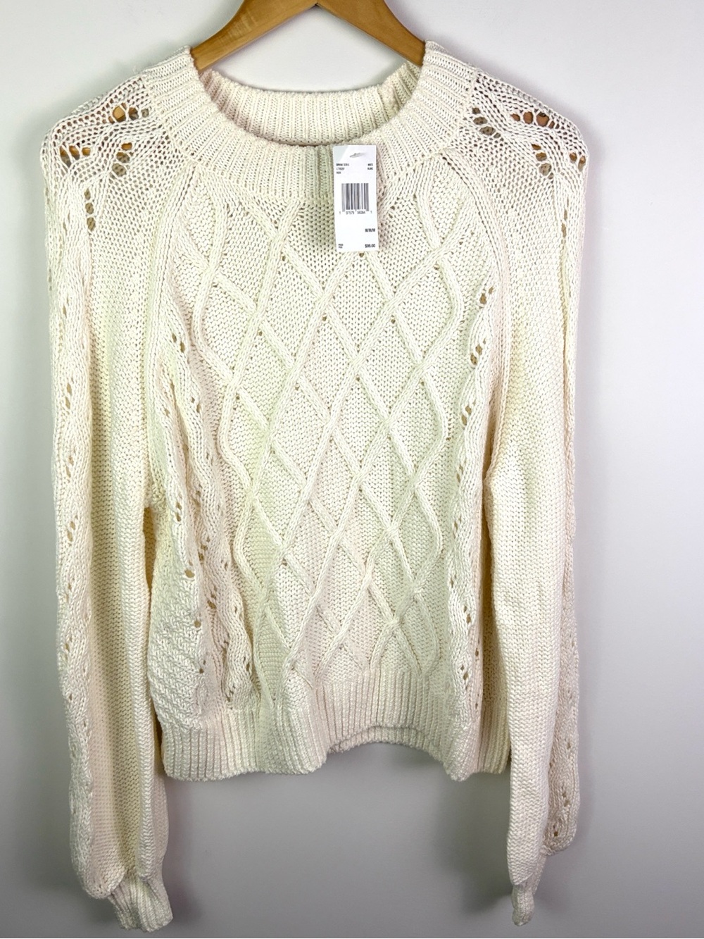 NWT LOFT Women's Cream Cable Knit Long-Sleeve Sweater size M
